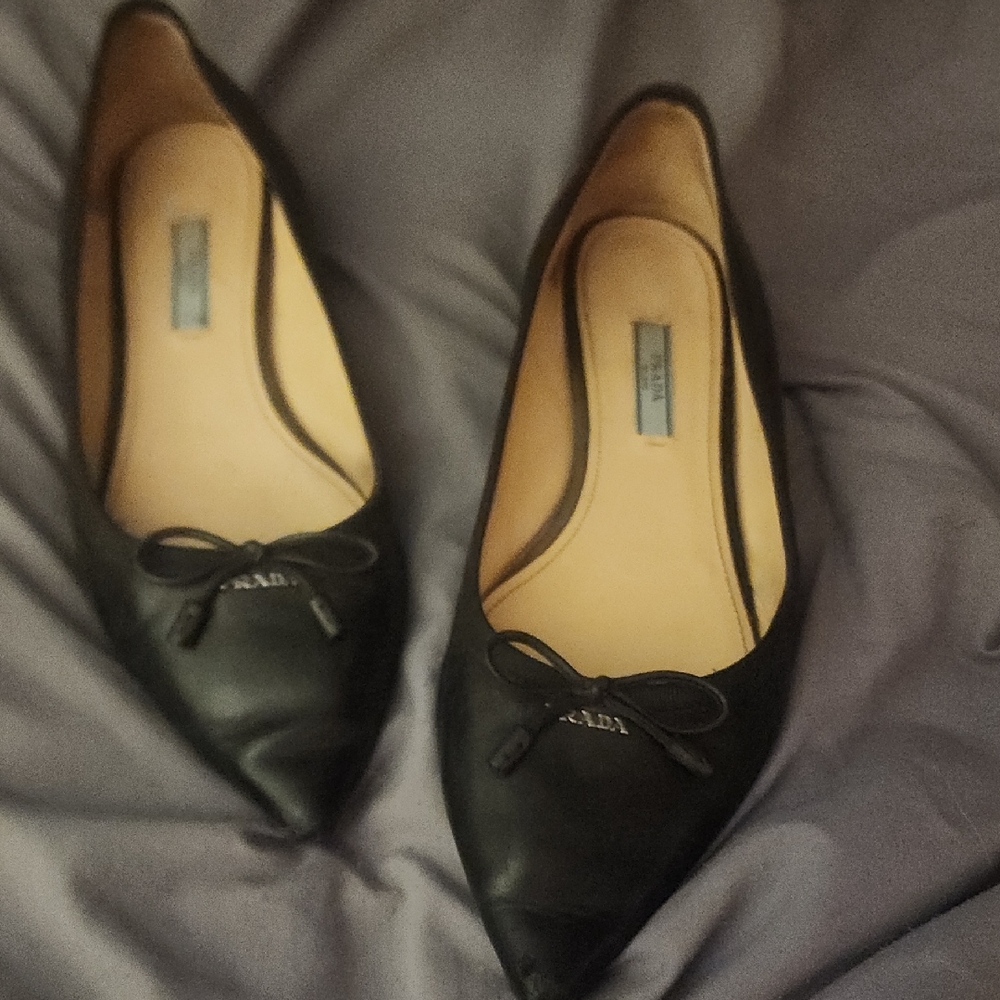 Prada Women's Black Leather Loafers with Bow
